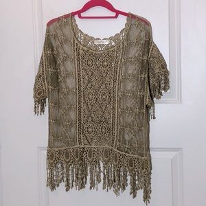 Simply Couture Lace and Crochet Taupe Top Medium
